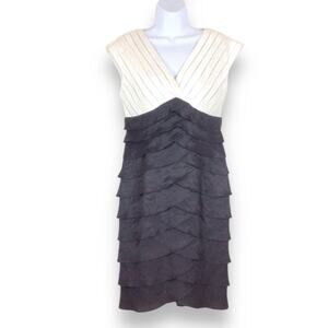 ADRIANNA PAPELL Layered Sleeveless V-Neck V-Back Midi Evening Dress